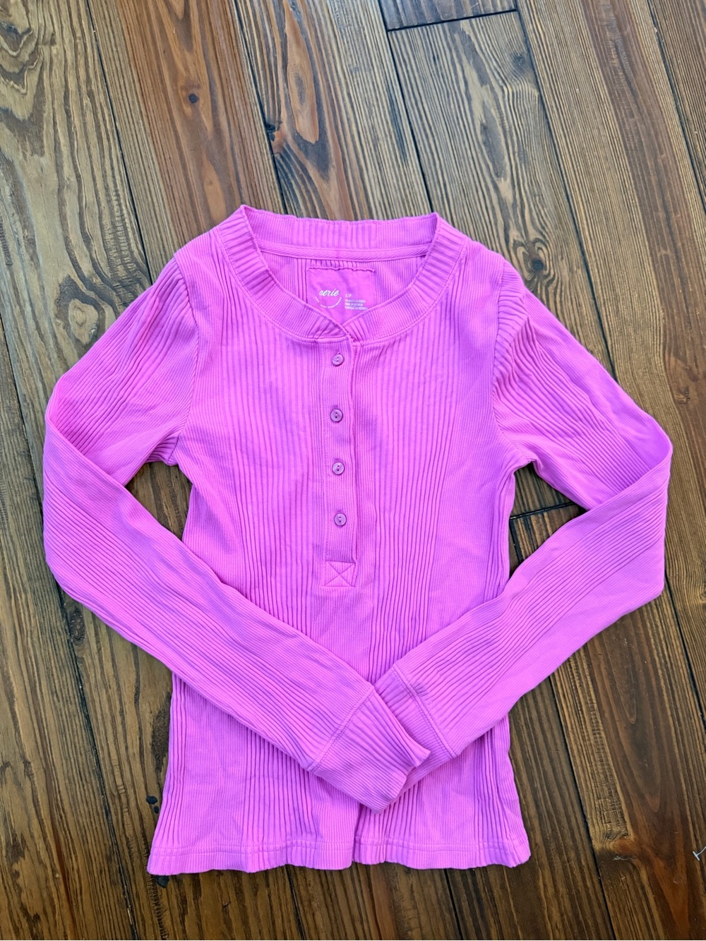 aerie Pink Ribbed Henley Long Sleeve Top